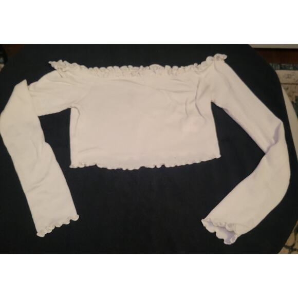 Urban Outfitters White Long Sleeve Peasant Off the Shoulders Crop Top LG - Picture 2 of 7